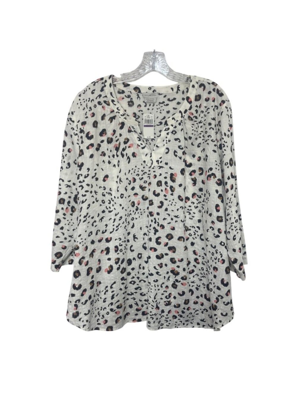 Van Heusen Animal Print Blouse Shirt Womens XXL Black White New 3/4 Sleeves